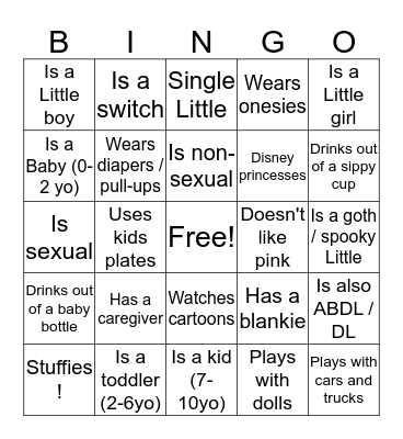 Little space Bingo ! Bingo Card