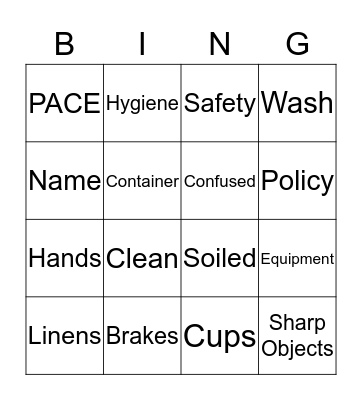 PACE Bingo Card
