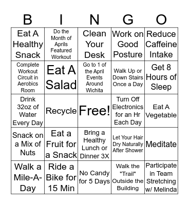 Fit Friday Bingo Card