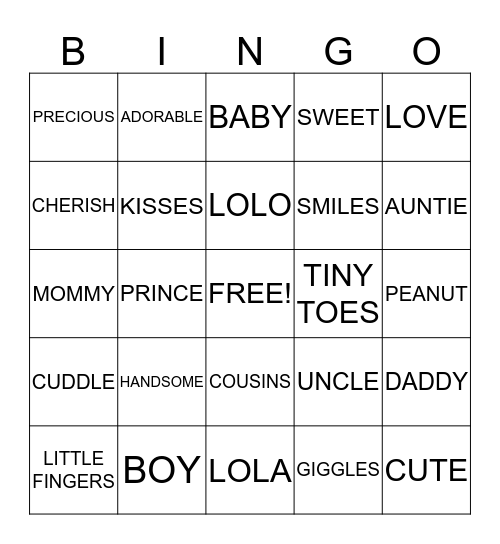 OH BABY! LET'S PLAY Bingo Card