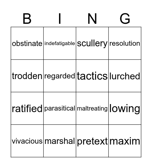 vocab Bingo Card