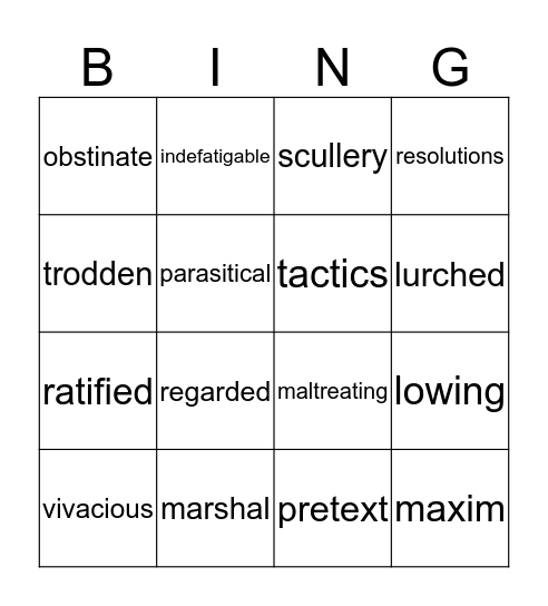 vocab  Bingo Card