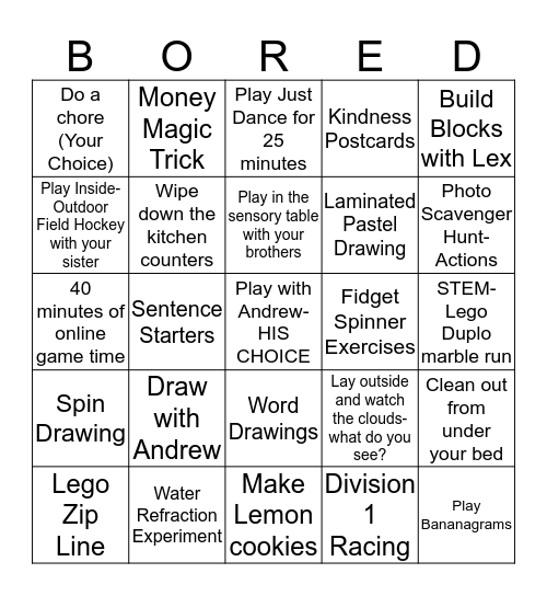 BORED BINGO Card