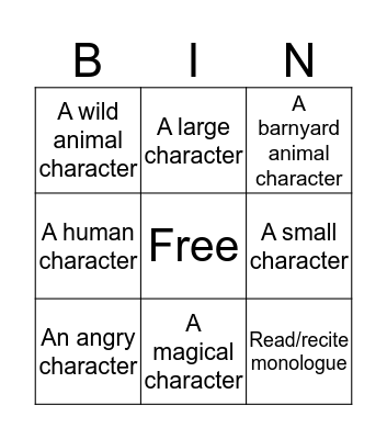 Monologue Character  Bingo Card