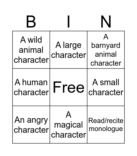 Monologue Character  Bingo Card