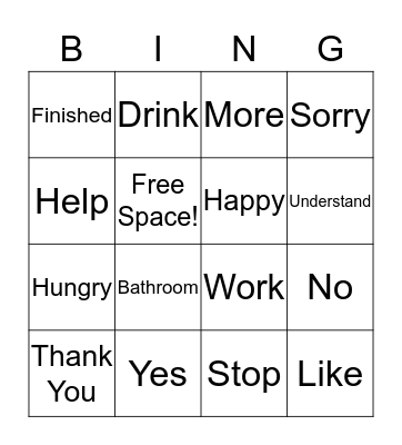 American Sign Language Bingo Card