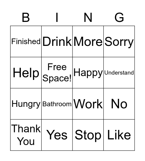 American Sign Language Bingo Card
