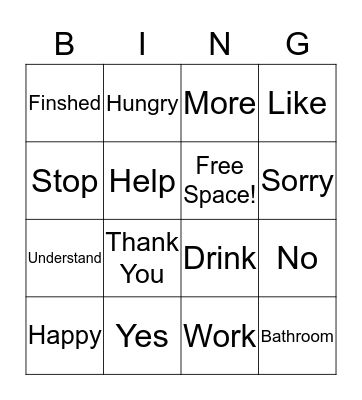 American Sign Language Bingo Card
