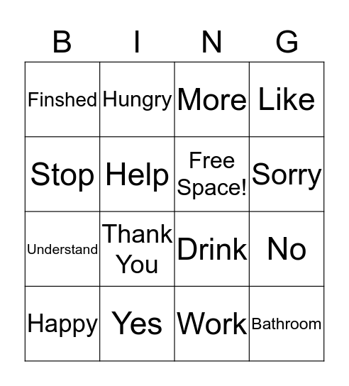 American Sign Language Bingo Card
