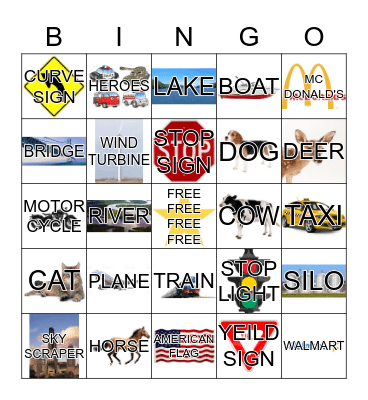 Streich Family Road Trip Bingo Card