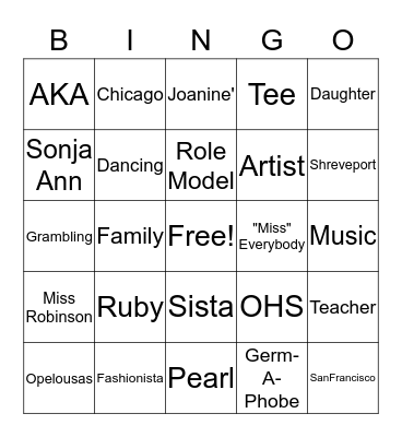 Sonja's Birthday Bingo Card