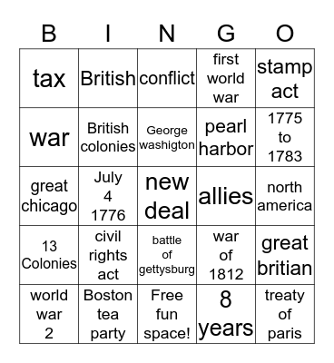 US History BINGO  Bingo Card