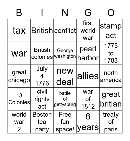 US History BINGO  Bingo Card