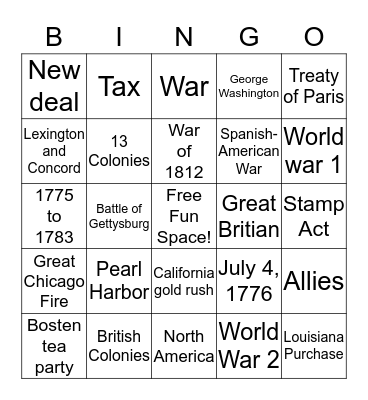 US History BINGO Card