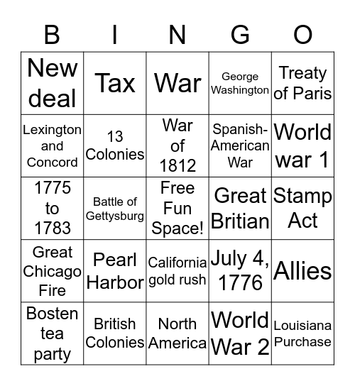 US History BINGO Card