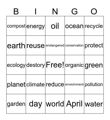 Earth Day Bingo Card