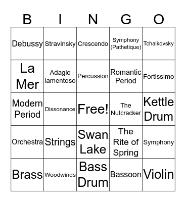 Orchestra Bingo Card