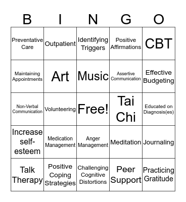 Recovery Bingo Card