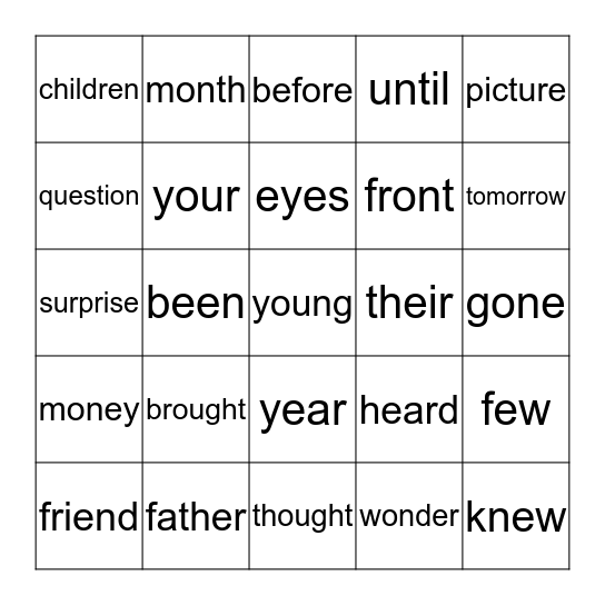 Grade 1 - MAY Bingo Card