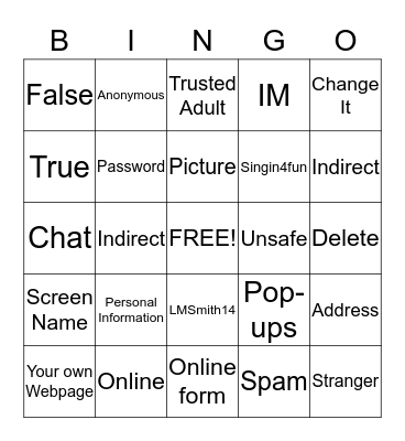 Online Safety Bingo Card