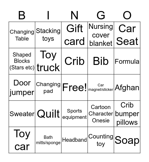 Kimmy's Baby Shower Bingo Card