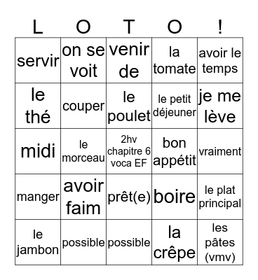 2hv chapitre 6 voca EF Bingo Card