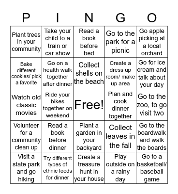 FAMILY PINGO Bingo Card