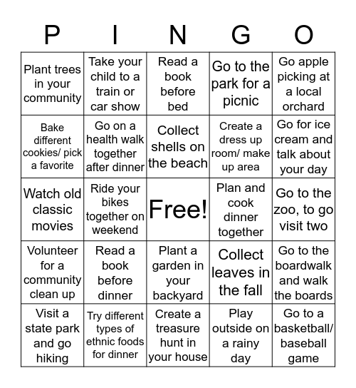 FAMILY PINGO Bingo Card
