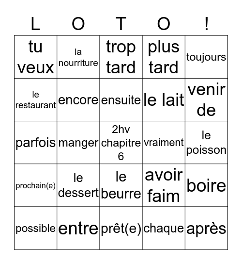 2hv chapitre 6  Bingo Card