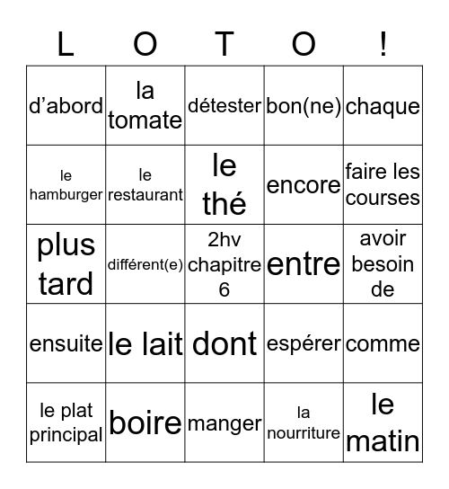 2hv chapitre 6  Bingo Card