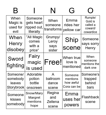 Once Upon a Time Bingo Card