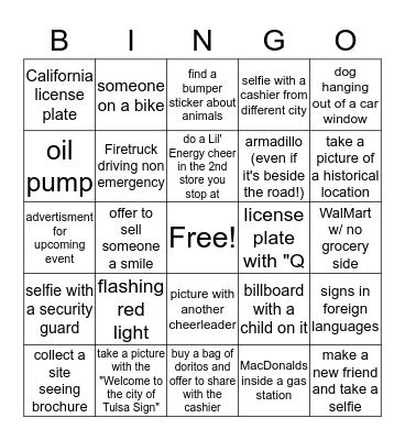 LIl' Energy Travel Bingo Card