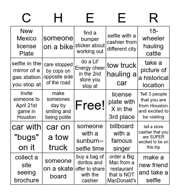 LIl' Energy Travel Bingo Card