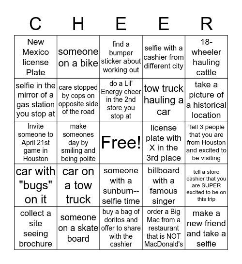 LIl' Energy Travel Bingo Card