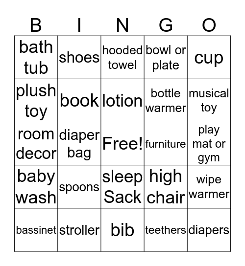 Baby Shower Bingo Card