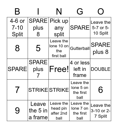 Bowling  Bingo 18 Bingo Card