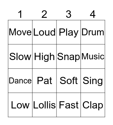 Primary Music Bingo Card