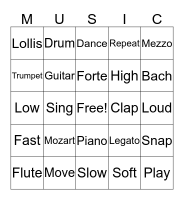 Lollis Music BINGO Card