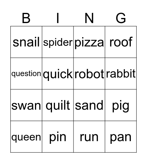 Harvard Phonics Bingo Card