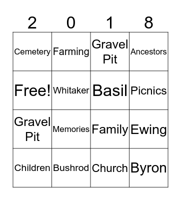 WHITAKER REUNION  Bingo Card