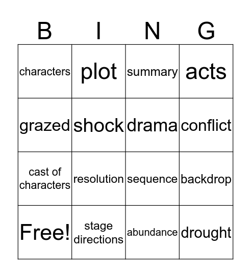 Drama Bingo Card