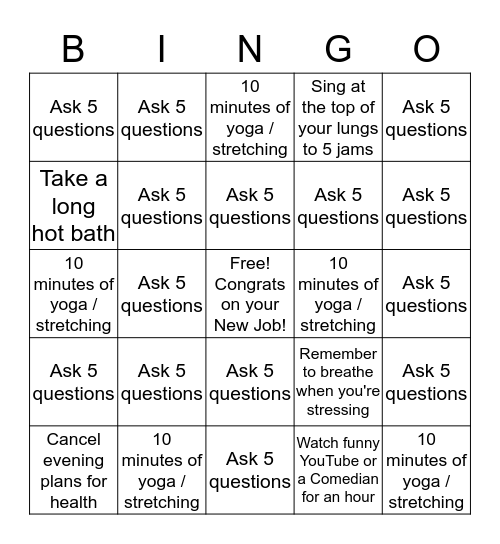 New Job Bingo! Bingo Card