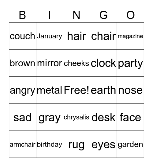 Seed Super Minds 2b, Units 5-6, Vocabulary  Bingo Card