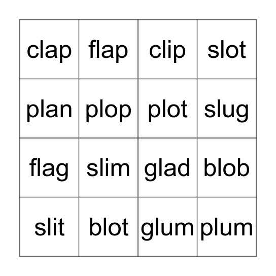 List  5-1  CLVC Bingo Card