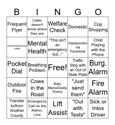 Bad Luck Bingo Card