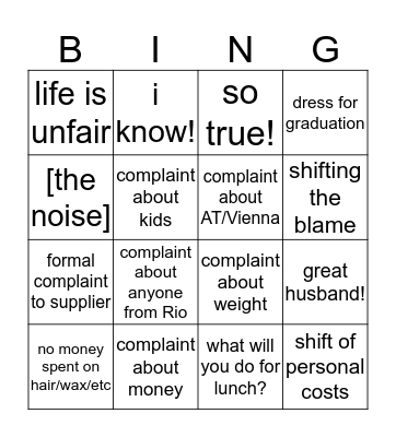 Who will get the ice-cream? Bingo Card
