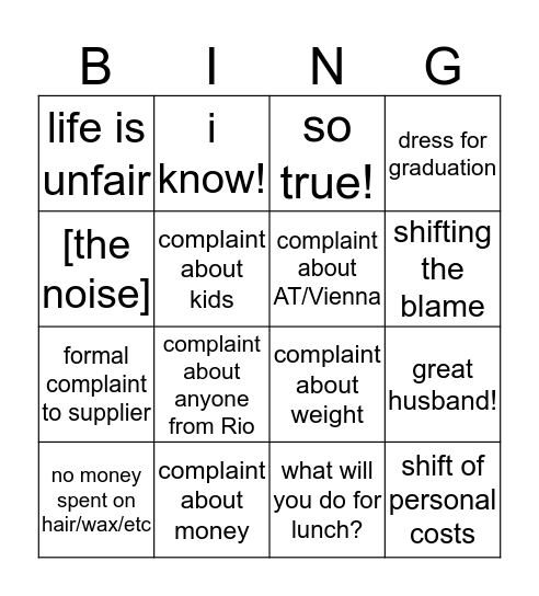 Who will get the ice-cream? Bingo Card