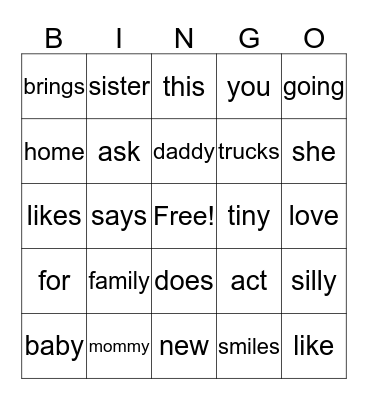 My Family Bingo Card