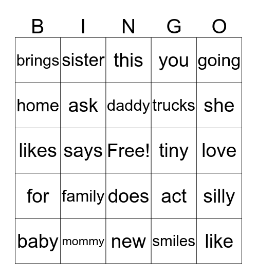 My Family Bingo Card