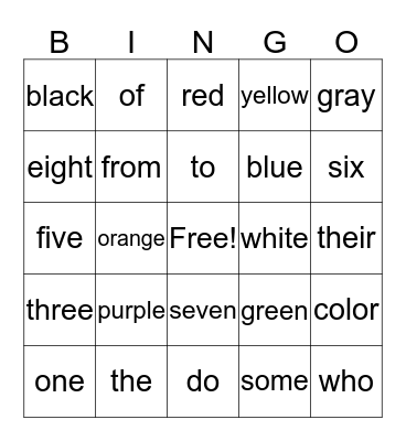 First Grade Bingo Card